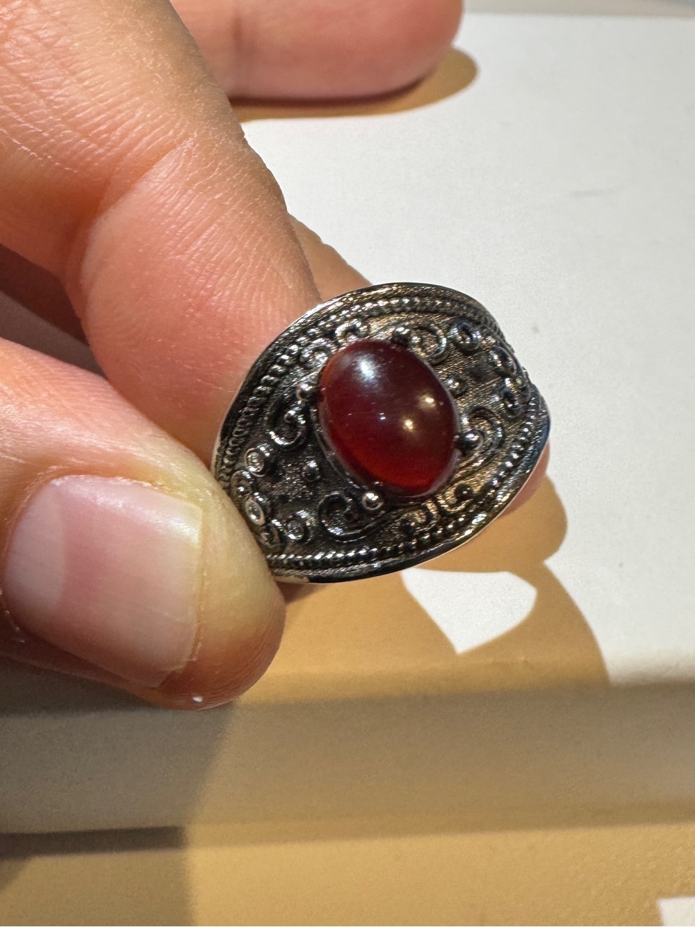 Dragon’s blood Red Stone Filigree Ring adjustable size